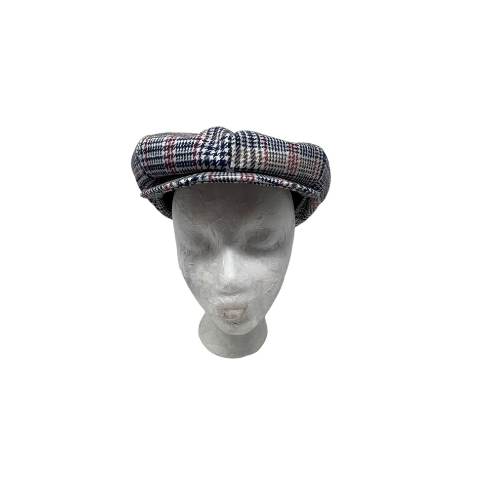 Vintage‎ Plaid Newsboy Cabbie Cap Hat Made in USA Wool Blend Driving Gatsby 80s